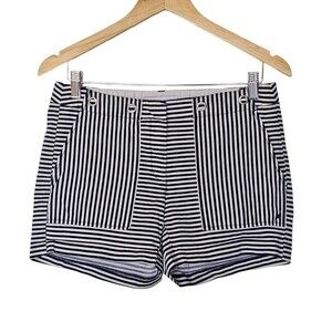 Nautica Blue White Striped Shorts Size 6 Mid Rise Zip Front Stretch Beach Cruise